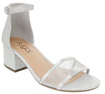 Sugar Women's Noelle Low Two Piece Block Heel Dress Shoe Ladies Ankle Strap Pump Sandal - Silver Glit Mesh